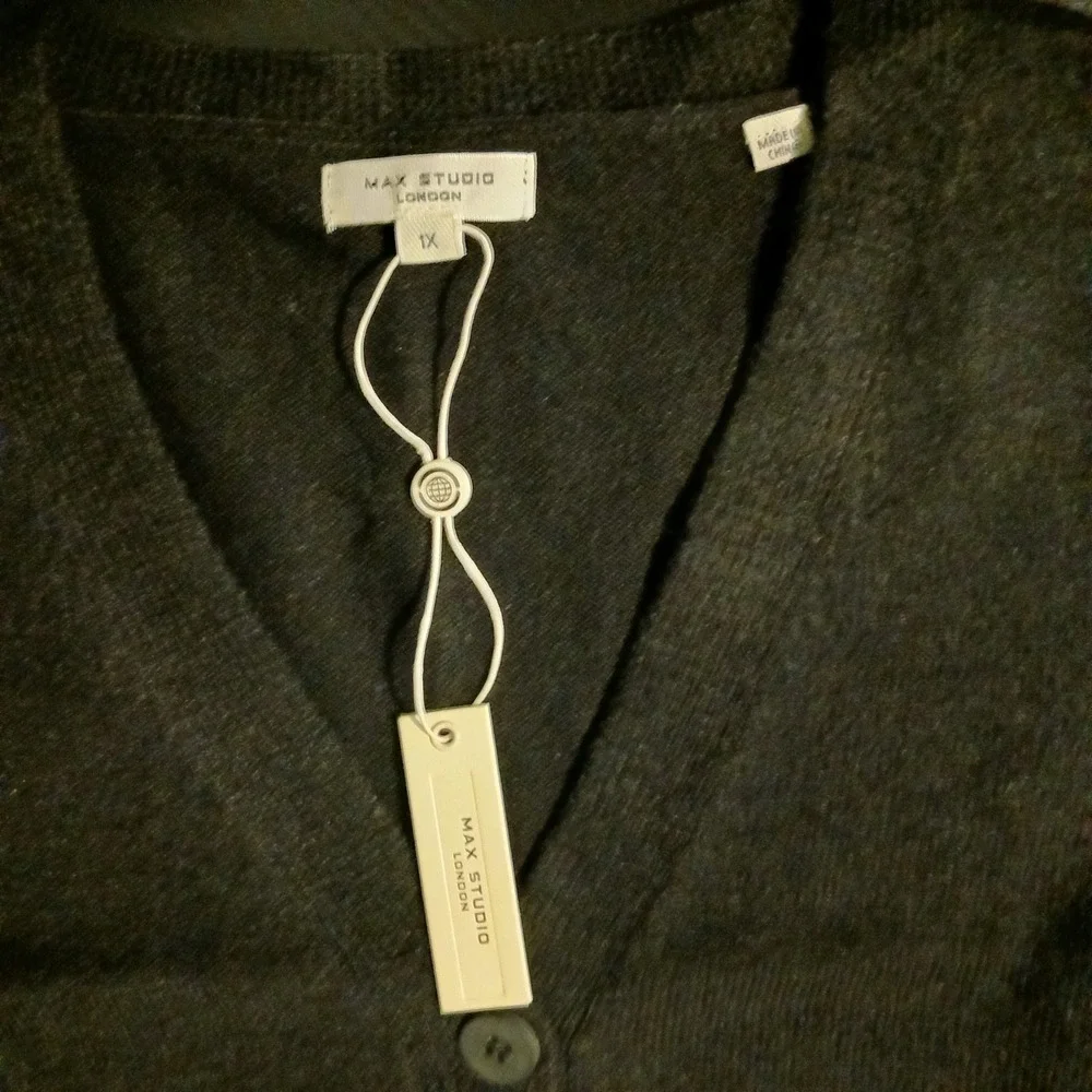 NWT‎ 2pk Max Studio V-Neck Button Front Knit Sweater Vests Black & Bone Plus 1X
